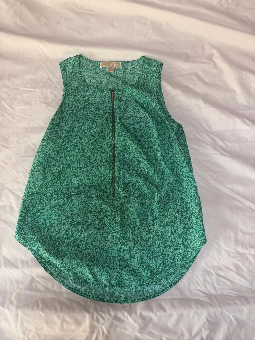 Michael Kors Green Printed Sleeveless Zip Front Tank